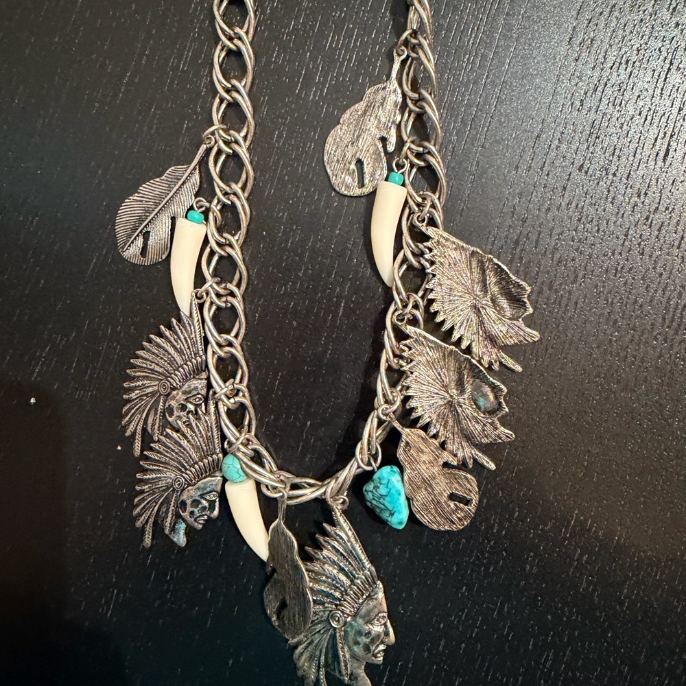 FAUX Silver and Turquoise Charm Necklace & Earrings Set by REVE